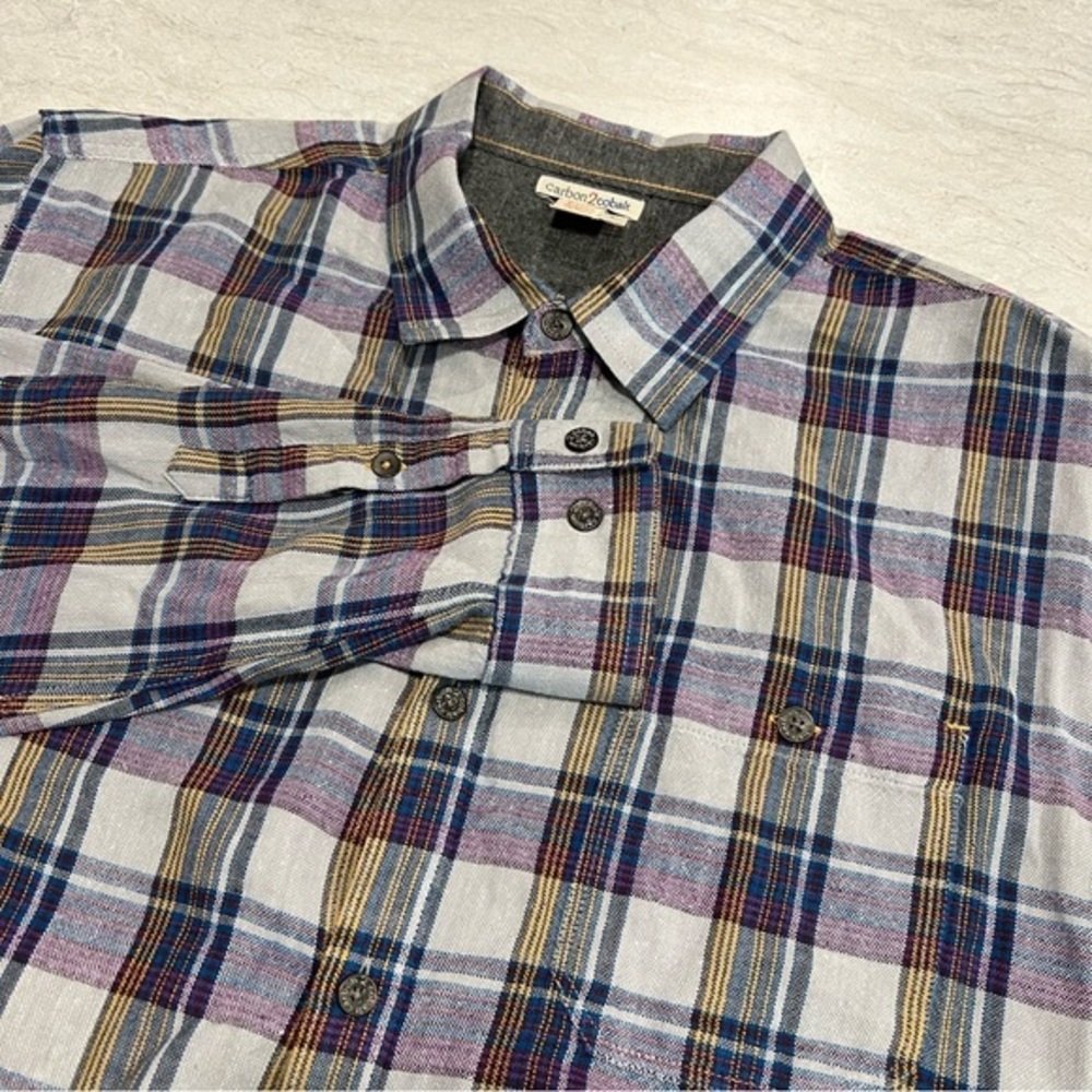 Carbon 2 Cobalt, Linen Blend Plaid Pattern - Large‎